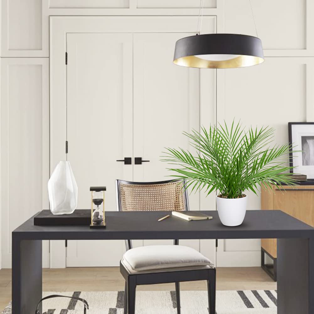Briful Fake Plant 15’’ Artificial Palm Plant in White Pot Real Touch Faux Tropical Palm Tree Houseplant for Home Indoor Living Room Tabletop Balcony Decorations