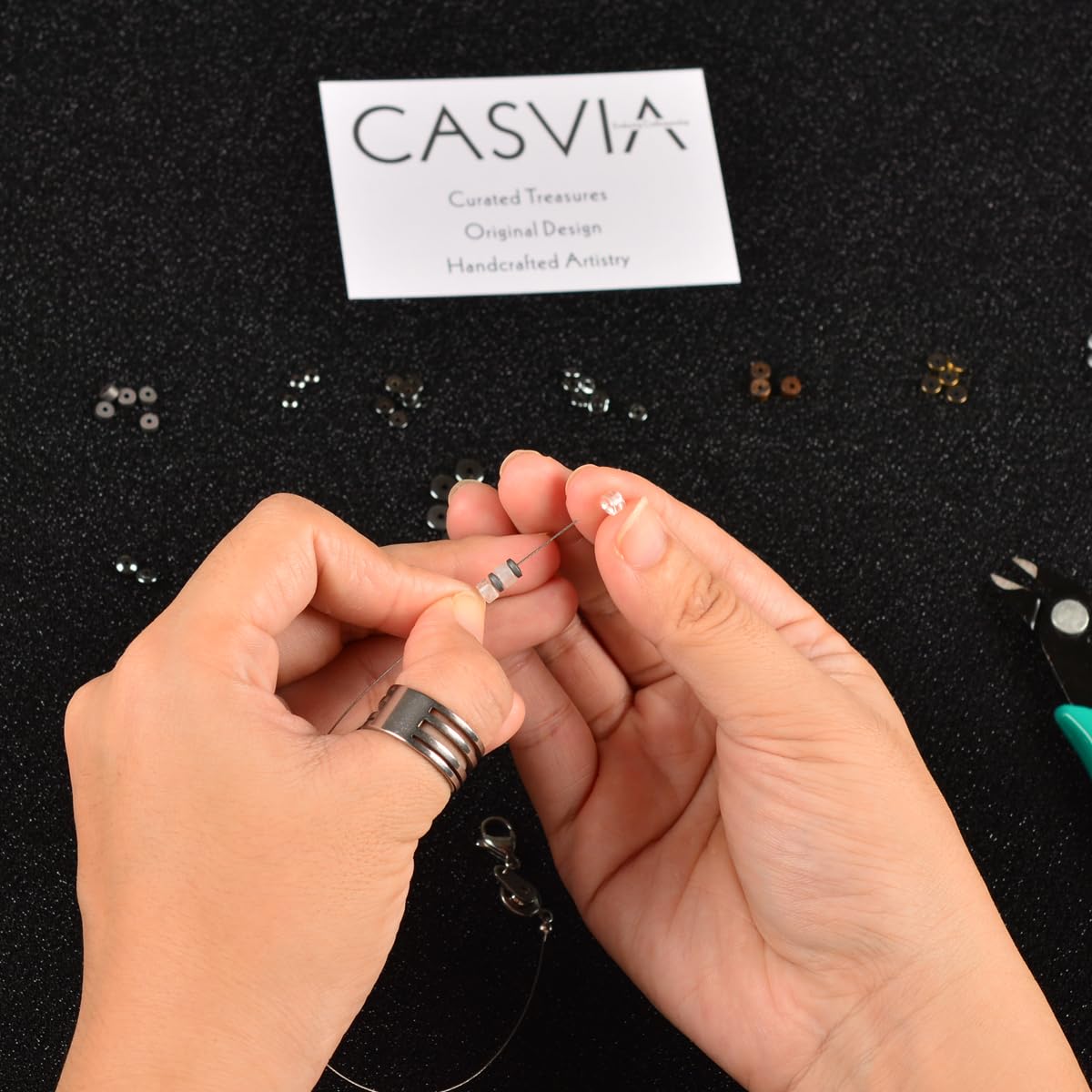 Casvia Lumina Path Men's Beaded Bracelet, White Quartz & Hematite, Adjustable Stainless Steel Dual Clasps, Thickened Wear-resistant Handmade Minimalist Jewelry, Daily Wear Gift for Men & Friends