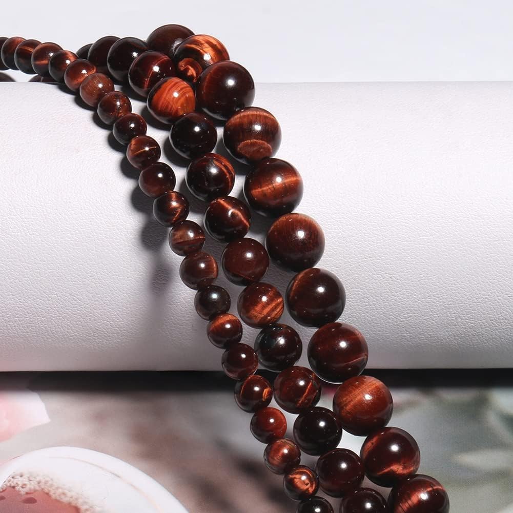Yochus 60pcs Red Tiger Eye Beads，6mm Healing Power Natural Stone Round Loose Beads for Jewelry Making Earring Necklace DIY Crafts