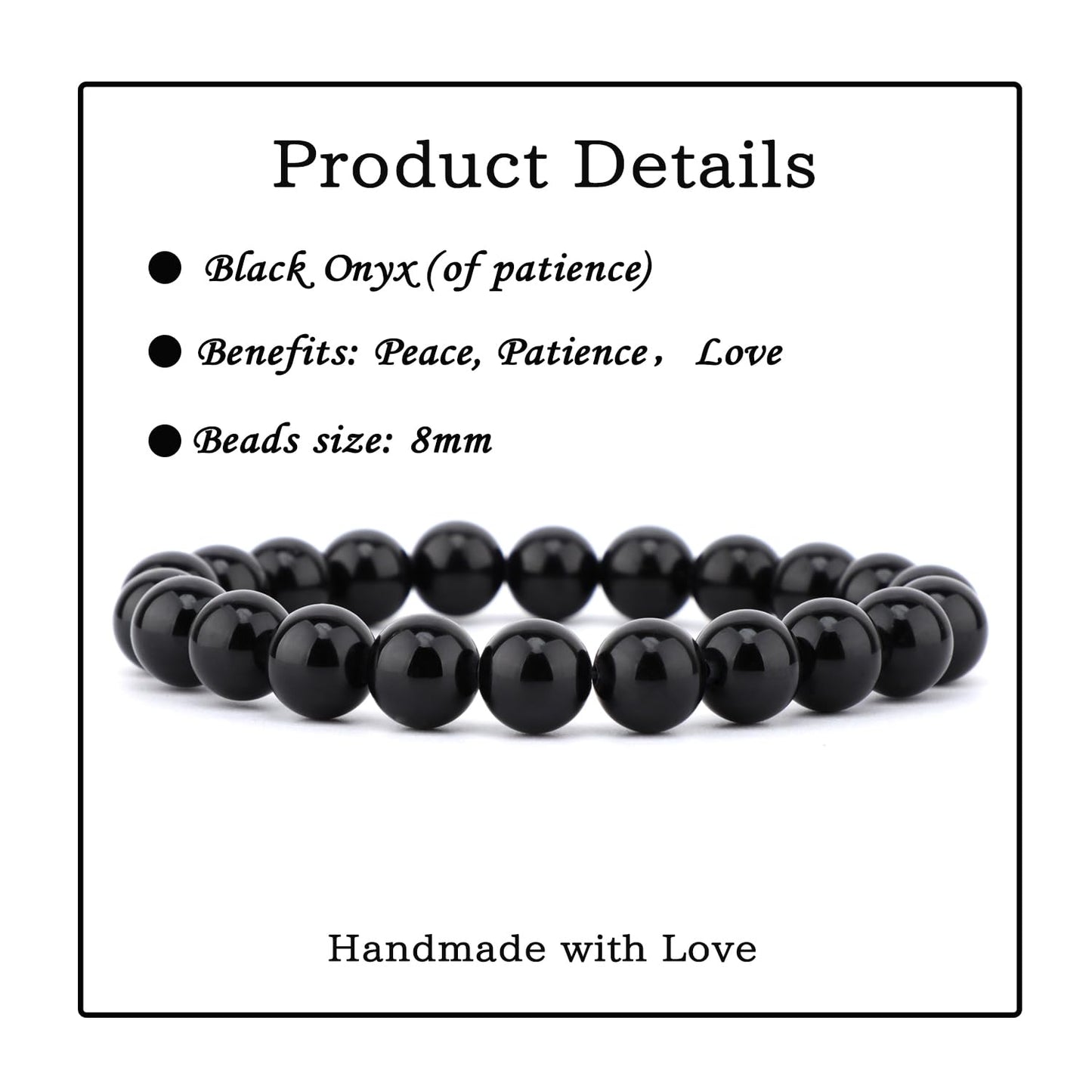 Bymitel 8mm Black Onyx - Handmade Reiki Gemstone Stretch Bracelet, Natural Beauty & Spiritual Essence, Crystal Healing for Unisex Adults