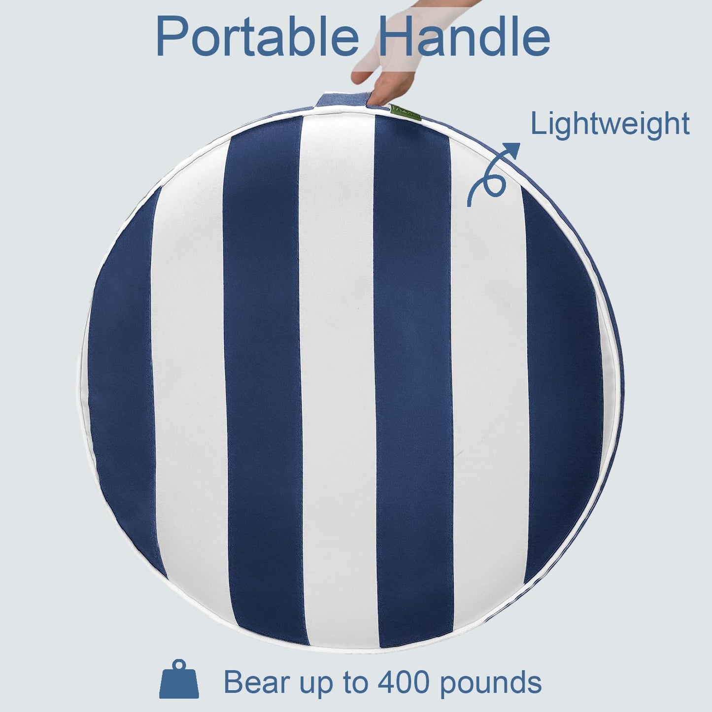 LVTXIII Indoor/Outdoor Extra Large Inflatable Ottoman Pouf D31 x H14 Inch, Round Footstool with Handle, Weather-Resistant Portable Furniture for Patio, Camping, Beach, Cabana Navy