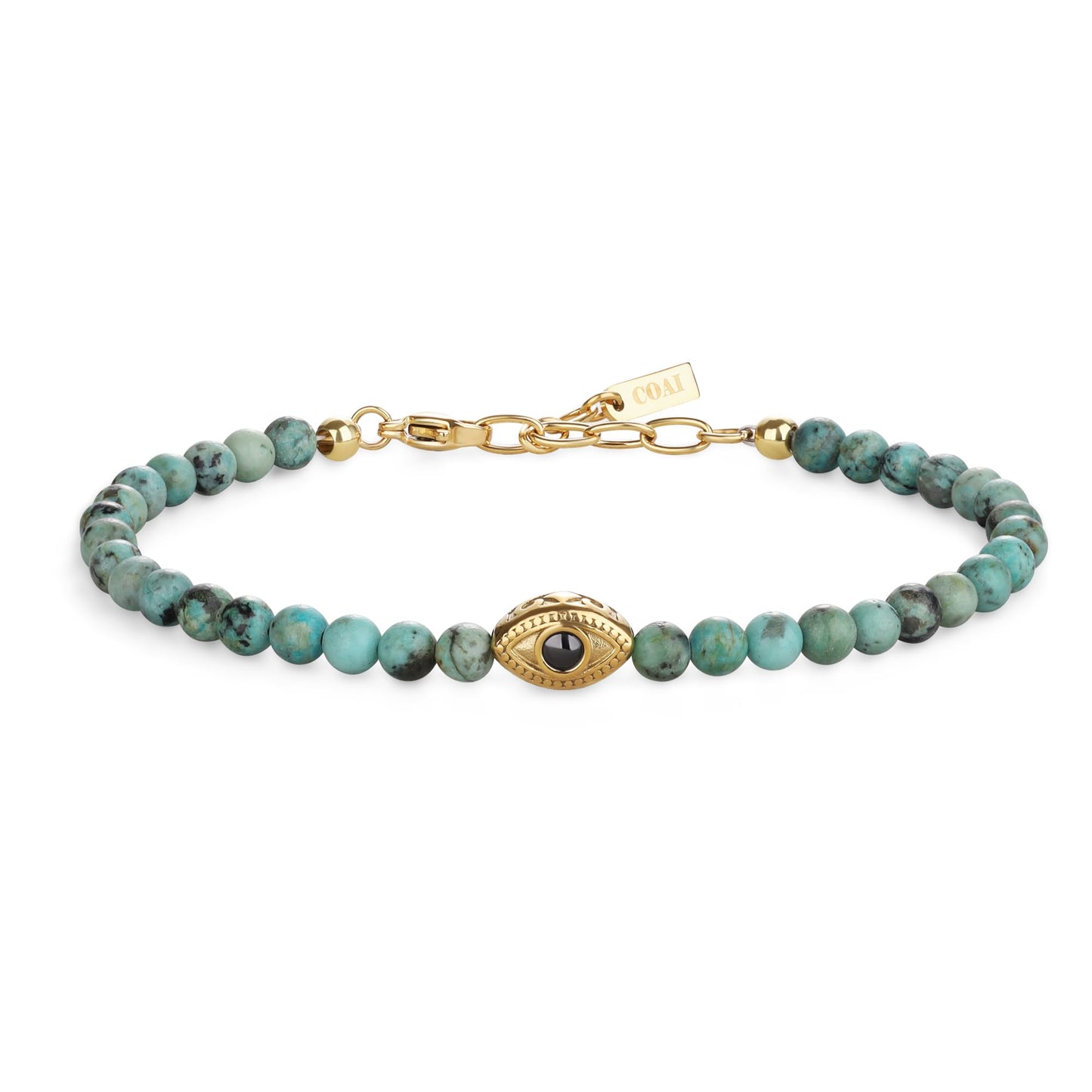 COAI African Turquoise Bracelet for Women, Evil Eye Charm Crystal Beaded Bracelet for Women 4mm