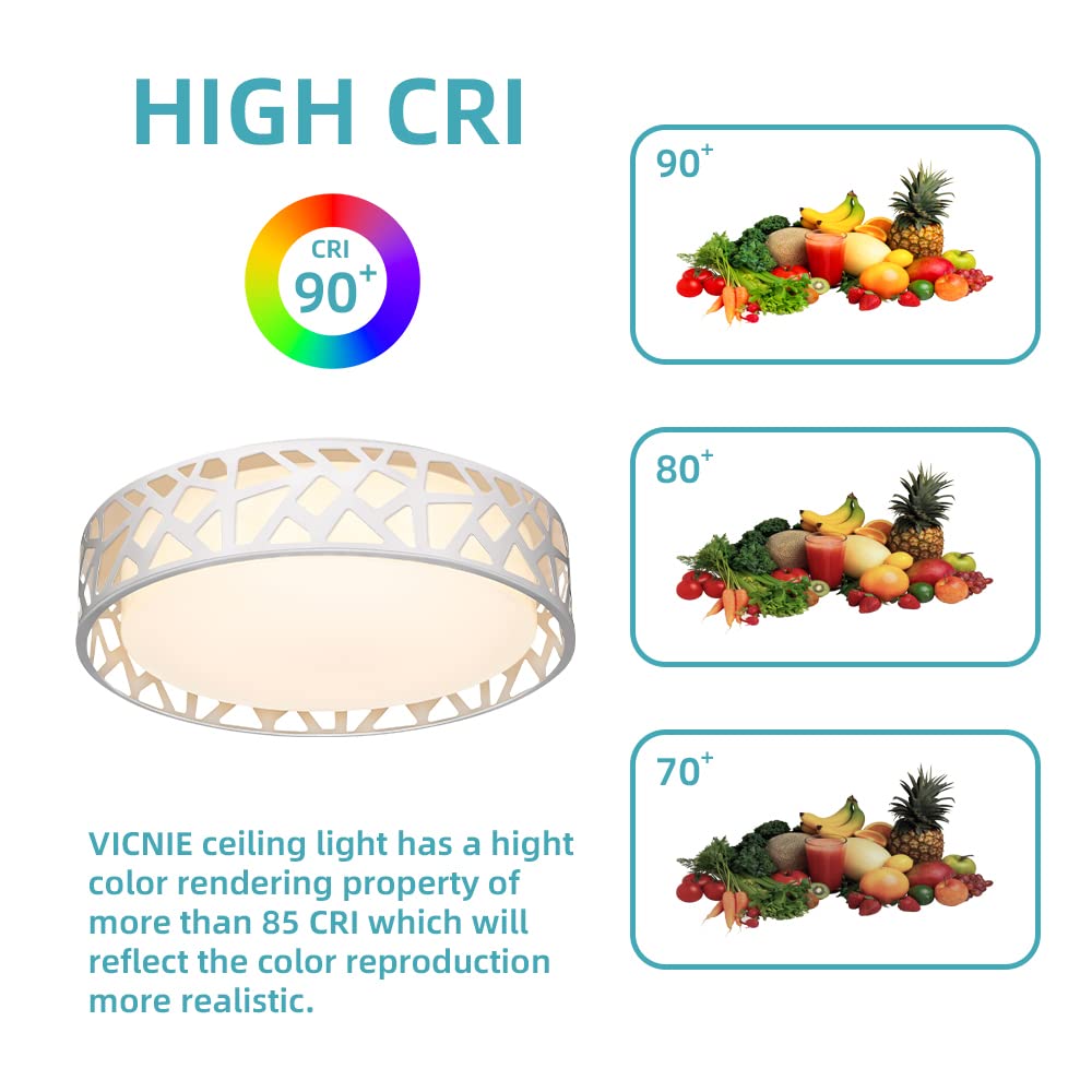 VICNIE Flush Mount Ceiling Light Fixture,15W 1600 Lumens LED Ceiling Lights, Dimmable 3000K Warm White Light Fixtures Ceiling Mount for Bedroom, Kitchen, Hallway, Stairways