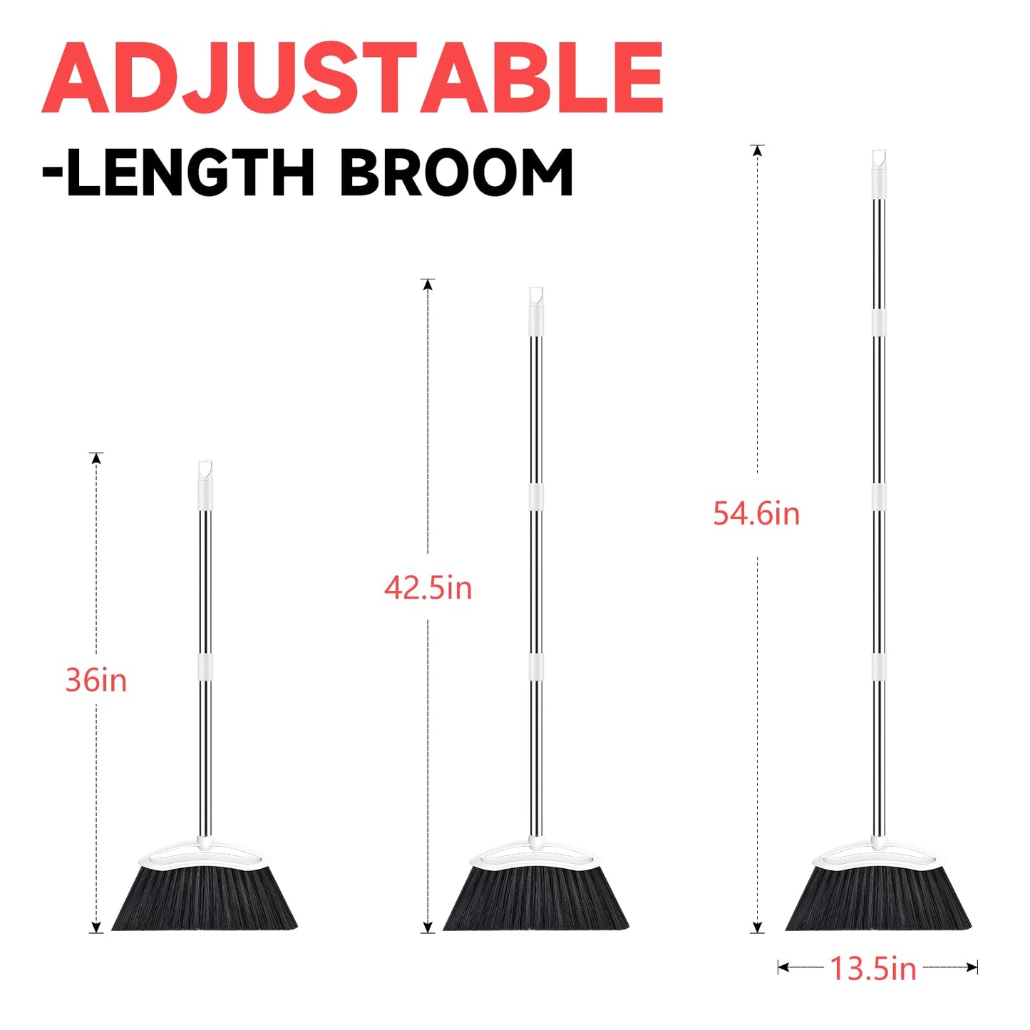 EZKEY Heavy Duty Broom, 54-inch Adjustable Long Handle Angle Brooms Large Brooms for Sweeping Indoor and Outdoor Commercial Broom for Home Kitchen Patio Garage Porch Courtyard Classroom, White