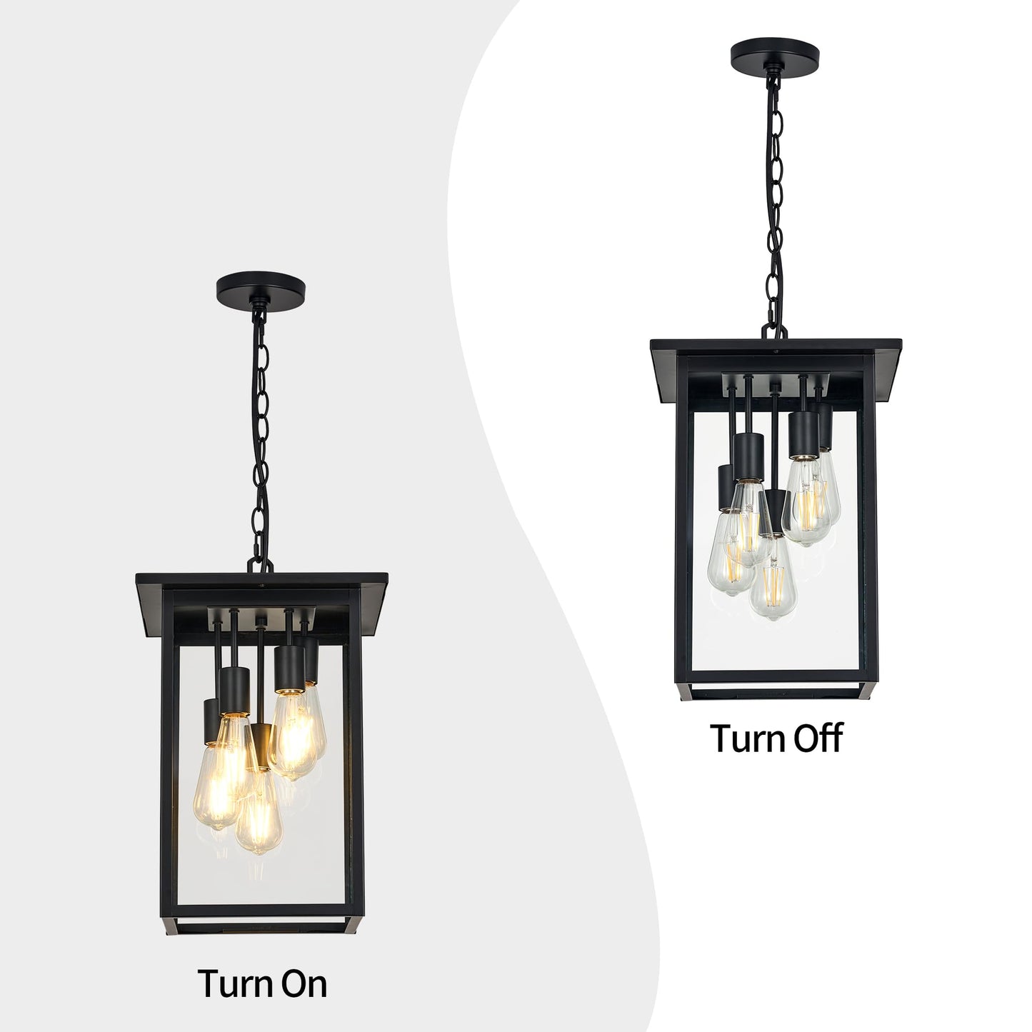 Modern Outdoor Pendant Light with Dual E26 Base Socket, Black Chandelier with Clear Glass Shade, Exterior Hanging Lantern for Front Porch Entrance Foyer Entryway