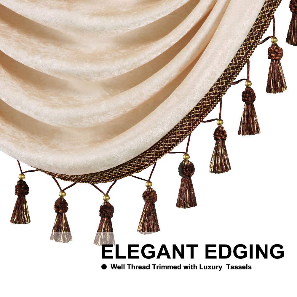 ELKCA Beige Chenille Window Curtains Valance for Living Room Waterfall Valance for Bedroom,Rod Pocket (W39 Inch, 1 Panel)