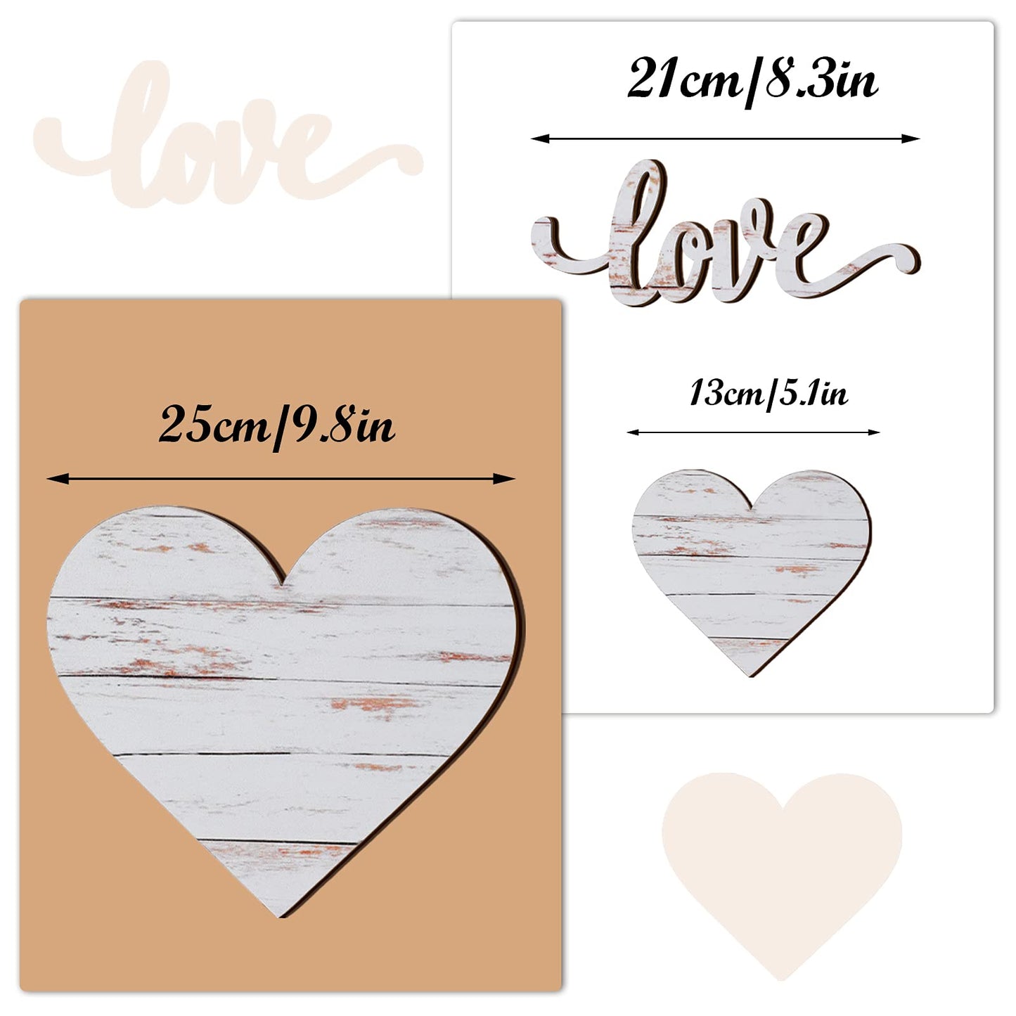 Chitidr 3 Pcs Wooden Hearts Decor Heart Wooden Sign Rustic Hanging Love Plaque for Wall Home Farmhouse Living Room Bedroom Gifts(White)
