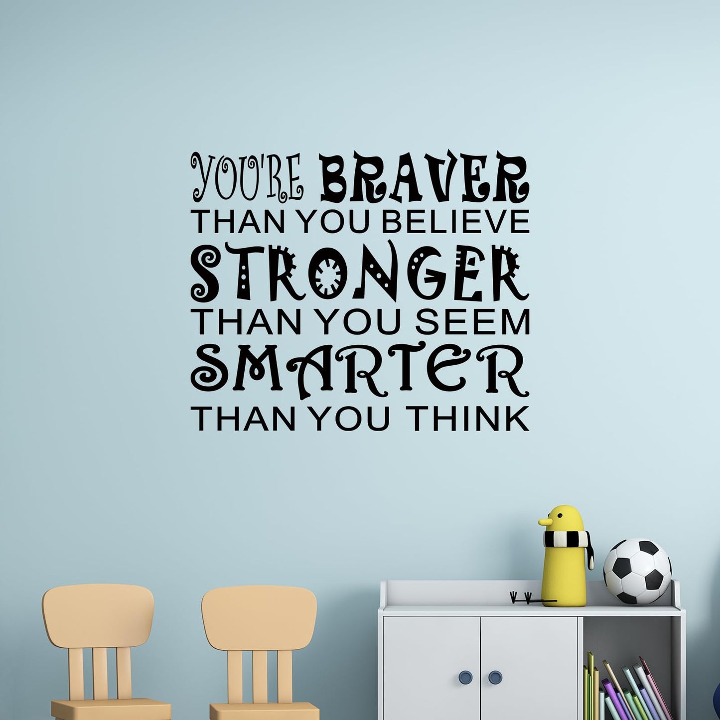 Kids Quotes Wall Stickers for Classroom: Girls Boys Teen Motivational Positive Inspirational Vinyl Art Wall Decals for Playroom School Bedroom - You're Braver Than You Believe Stronger 18" X 15"