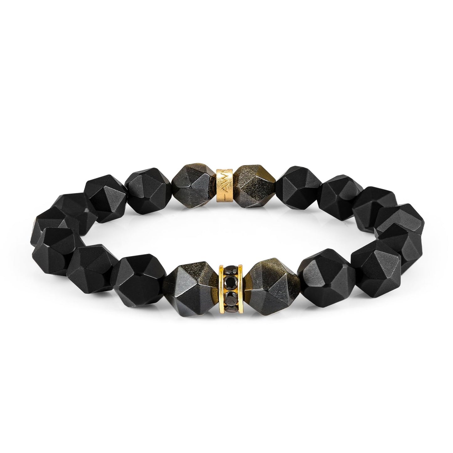AWNL Men’s 10mm Beaded Bracelet with Onyx Obsidian Bracelet Energy Healing Double Protection Chakra Black Bracelet for Men with Lucky Charms, 6.3'' - 6.7''