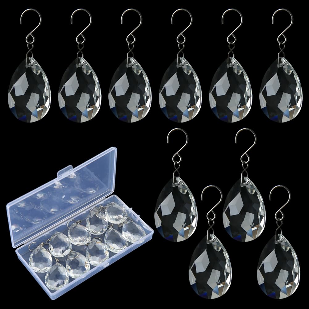 HYBEADS 10pcs 38mm Crystal Suncatcher, Hanging Clear Teardrops Crystals Chandelier Parts Prisms Pendants with Hook for Windows Lamp Christmas Tree Decorations Home Decor