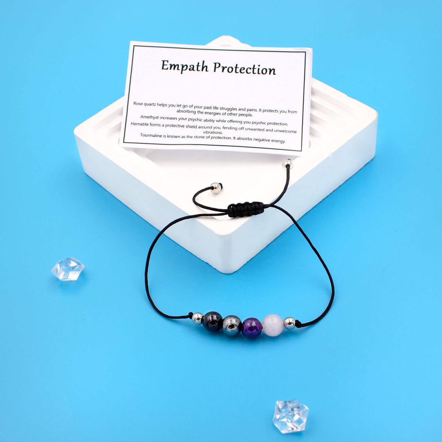 Crystal Bracelet for Women Men Spiritual Crystals and Healing Stones Bracelets Natural Healing Crystal Beads Bracelet Amethyst Gem Bracelet for Anxiety Relief Healing Crystals Jewelry (Empath Protection)