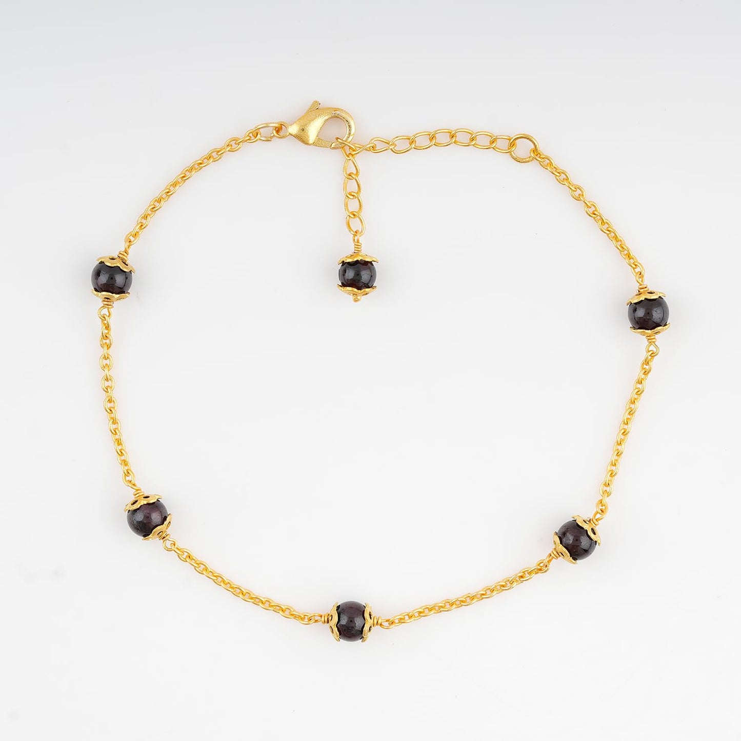 JEWEL OF ROCKS Trendsetting BLACK OBSIDIAN Anklet, Handmade Craft, Anklet Beads Bracelet, Chakra Healing Anklet, Gemstone Women Jewelry, Hypoallergenic Gold Plated Brass Anklet 9 inch+1.5"