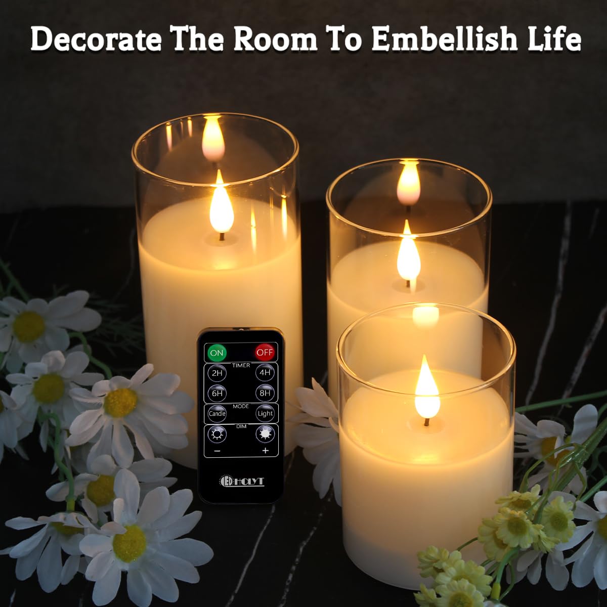 LEDHOLYT Rechargeable Flameless Glass Pillar Candles–Mothers Day Gifts,–Set of 3, Realistic Flickering LED Light,Remote & Timer, Ideal for Living Room, Bedroom & Birthday Gifts for Mom