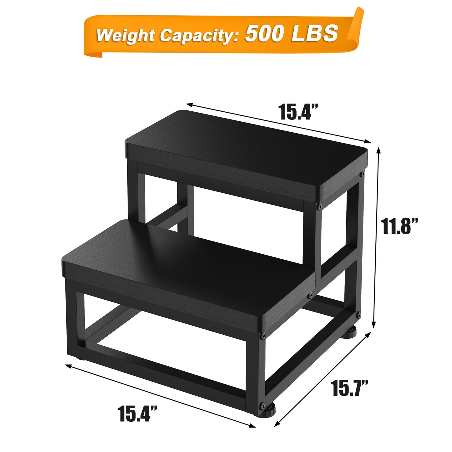 Step Stools for Adults Kids, Heavy Duty Stepping Stools Wooden Bed Step Stools for High Beds, Non-Slip 2 Bedside Foot Stool with 500 Lbs Capacity for Bedroom Kitchen Bathroom Outside, Easy Assembly