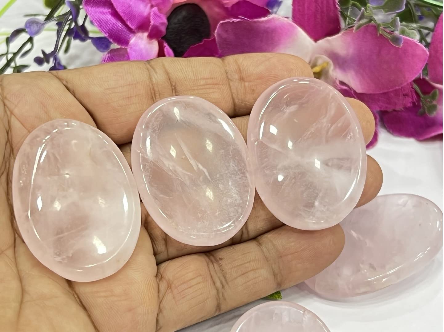 GEMSCITE Rose Quartz Thumb Worry Stones Metaphysical Gemstone Crystal Healing Reiki Men Women Gift FENG Shui Positive Energy Love Wellness Palm Stones Wicca Powerful