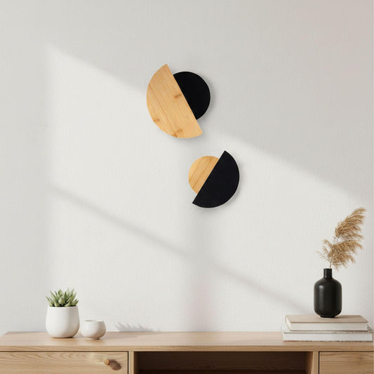 AIM & GGKK Bamboo Half Circle Wall Decor Set of 2 | Geometric Design | Black Matte & Natural Bamboo Semi Circle Wall Art | Minimalist Modern Wall Hanging for Living Room Bedroom