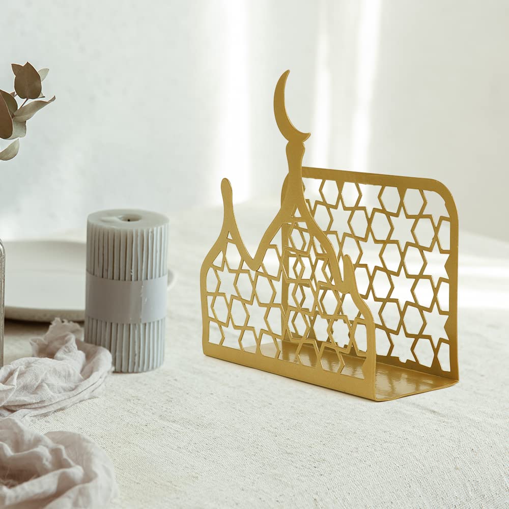 PTYQU Eid Mubarak Decorations,Ramadan Kareem Paper Towel Holder Metal Paper Napkin Tissue Table Decor for Ramadan Gifts