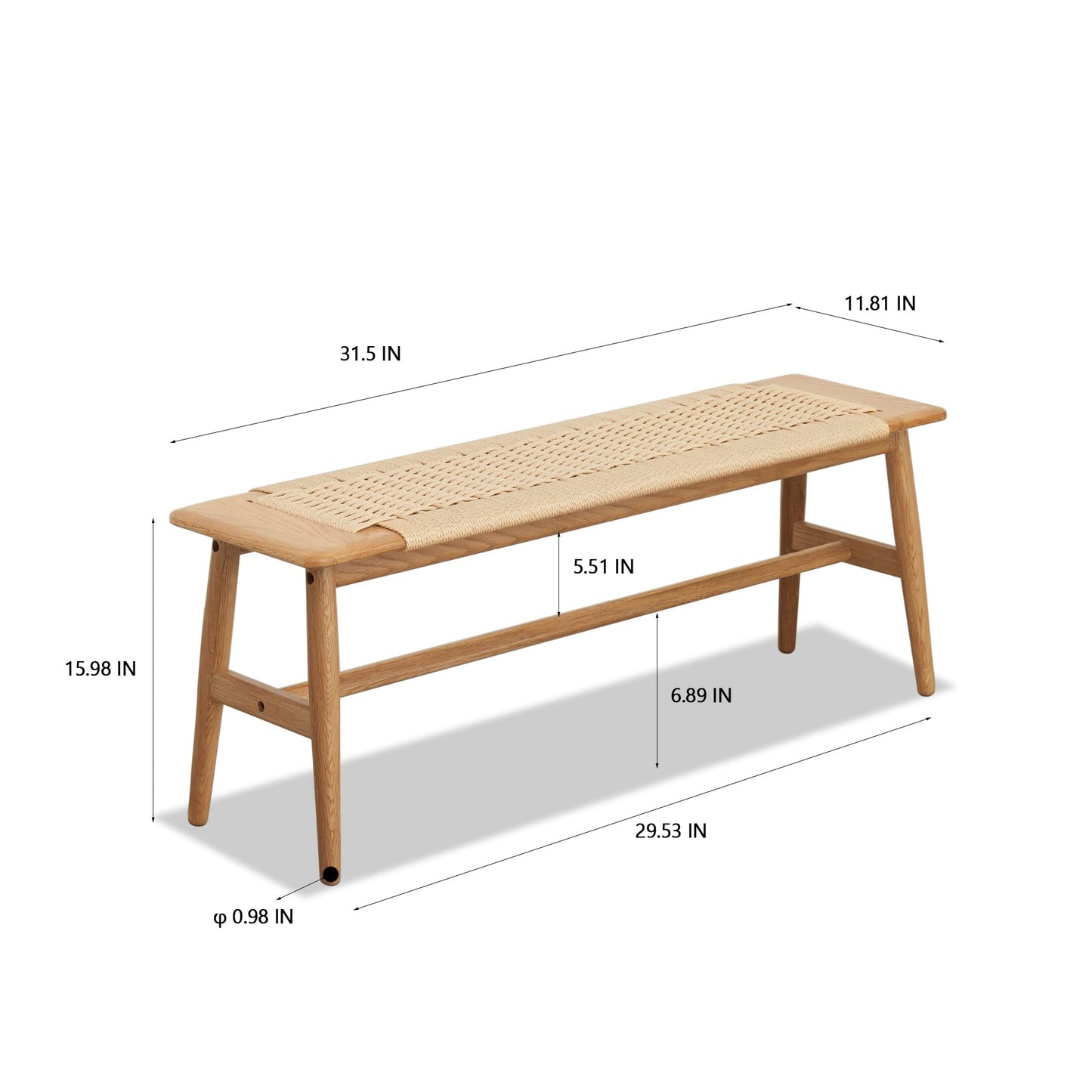 HomSof Woven Design Natural Oak Wood Bed Bench for Dining Room, Brown 31.5" 1