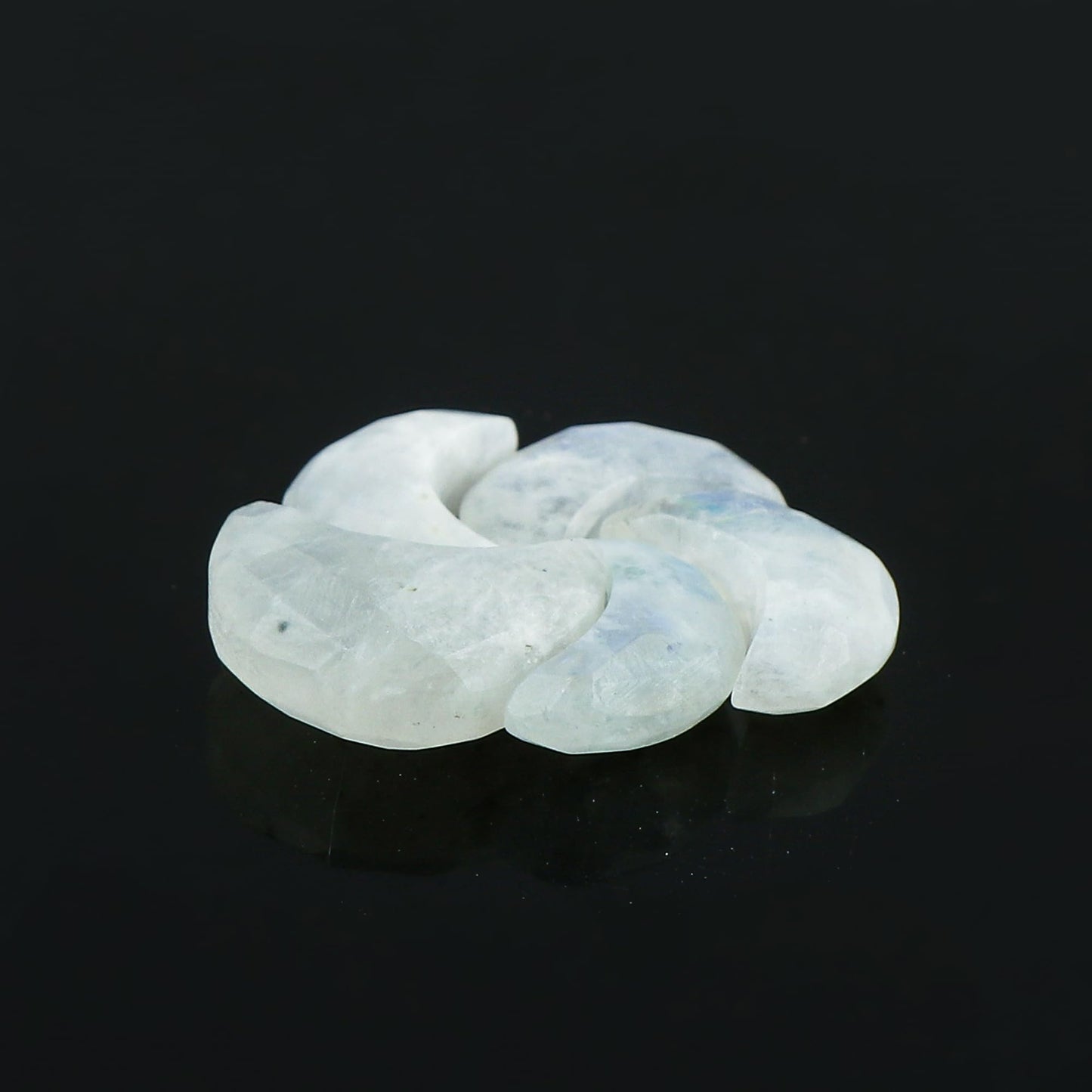 CRYSTALIS 5pcs Natural Rainbow-Moonstone, Facet-Half-Moon Loose Gemstone, Wholesale Bulk Cabochons, Jewelry Making Supply, Chakra Healing Polished Stones, Wire Wrapping, DIY, Gem Collection