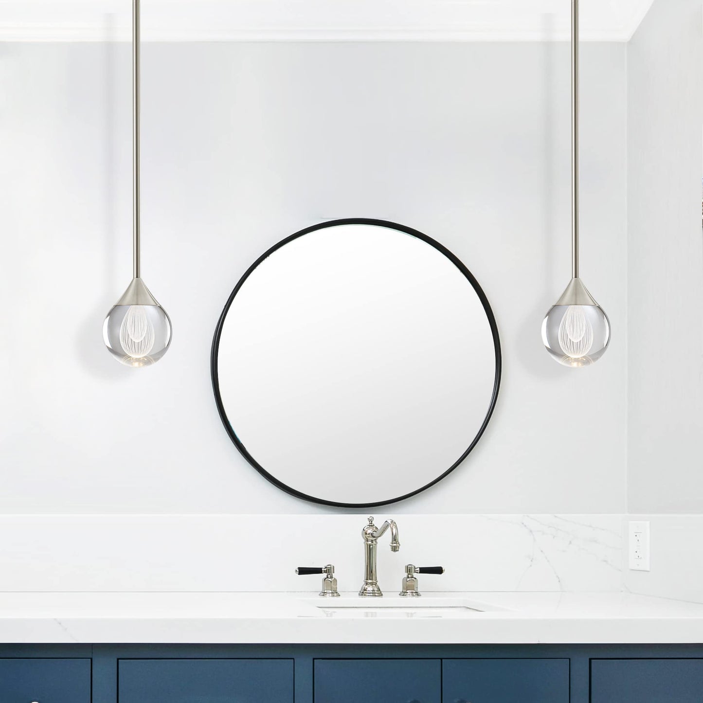 SUNMOO 1-Light Teardrop Crystal Pendant Light, Mini LED Crystal Globe Hanging Light Fixture, Modern Ceiling Pendant Lighting for Kitchen Island Dining Room Bedroom Bar 3000K 8W Brush Nickel