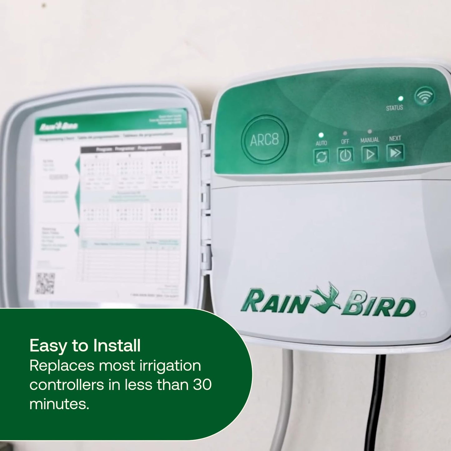 Rain Bird ARC8 App-Based Indoor/Outdoor Smart WiFi Irrigation Sprinkler Timer/Controller, 8-Zone/Station, EPA WaterSense Certified, Compatible with Alexa, Indoor/Outdoor 8-Station
