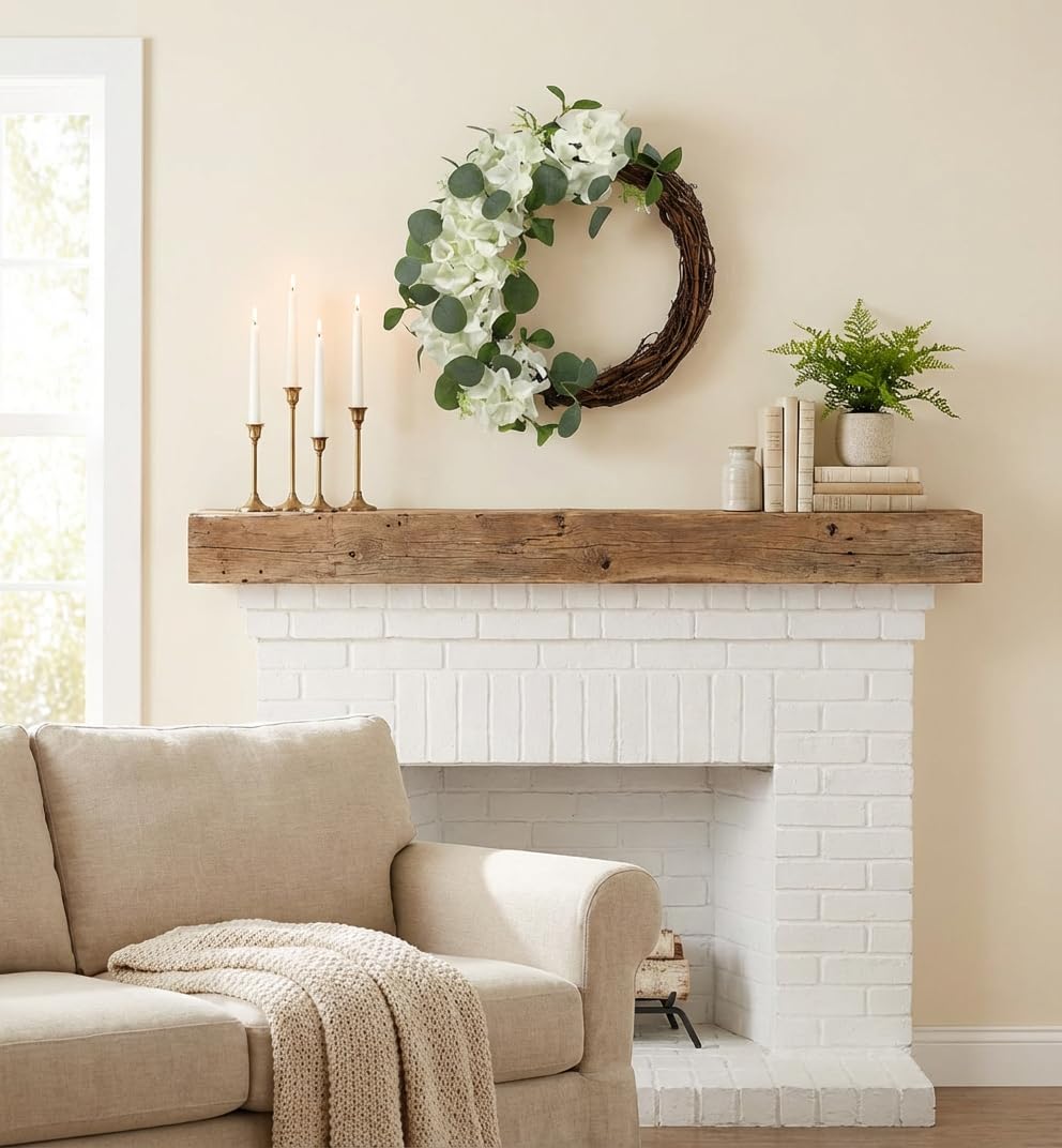 COLLECTIVE HOME - Artificial Wreath, 20" Artificial Wreath for Front Door, Spring Green Leaf for Window Wedding, Home Porch Patio Garden Decor (Grapevines Cream Hydrangeas)