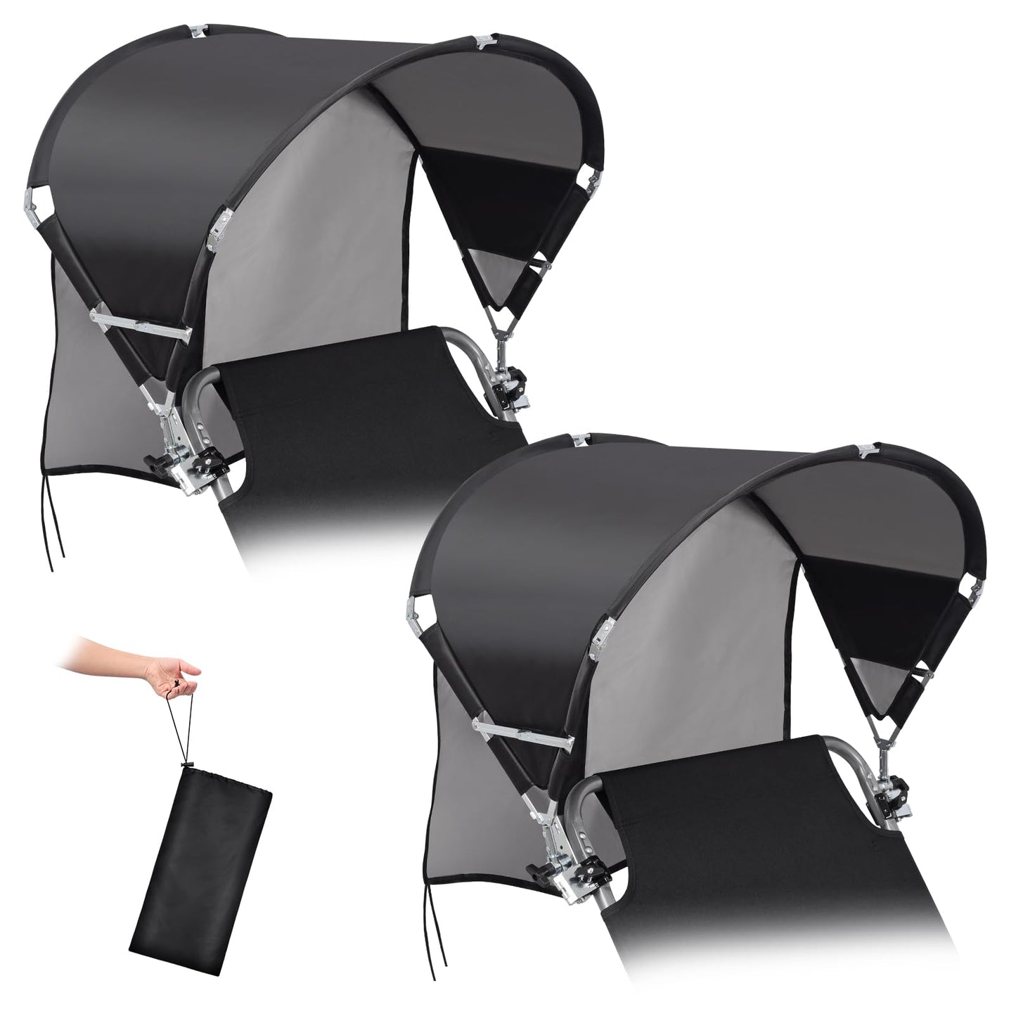 Universal Wind-Resistant Chair Umbrella Canopy, Foldable Portable UPF 50+ Sun Shade Attachment with Adjustable Clamp, Fits Most Beach, Outdoor, Camping, Lawn, Zero Gravity Chairs, Wheelchairs, 2 Pack