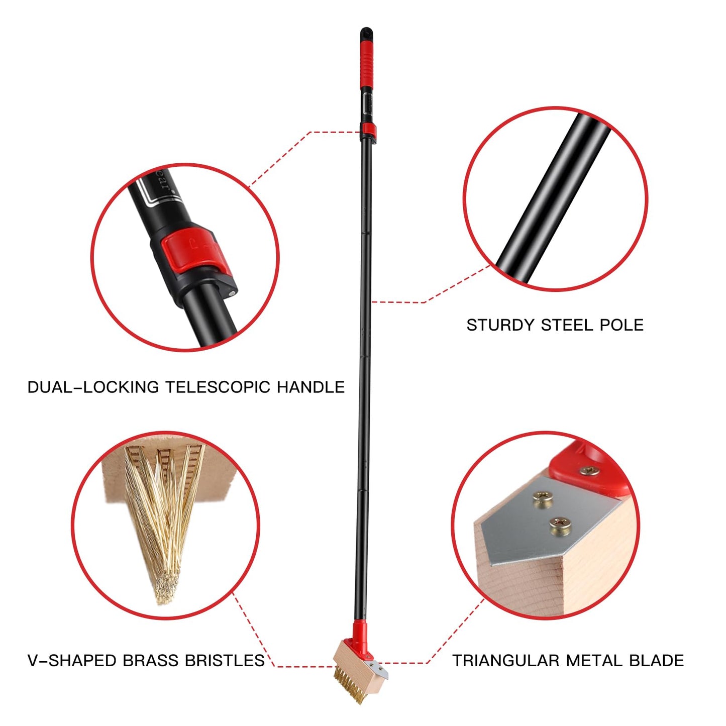 Mitclear Moss Remove Brush with Long Handle(53IN), Deck Crevice Cleaning Tool, Weed Remover with Wire Brush & Metal Blade, Crack Moss Remover for Pavement Driveway Patio Sidewalk Paver(3 Brush Heads)
