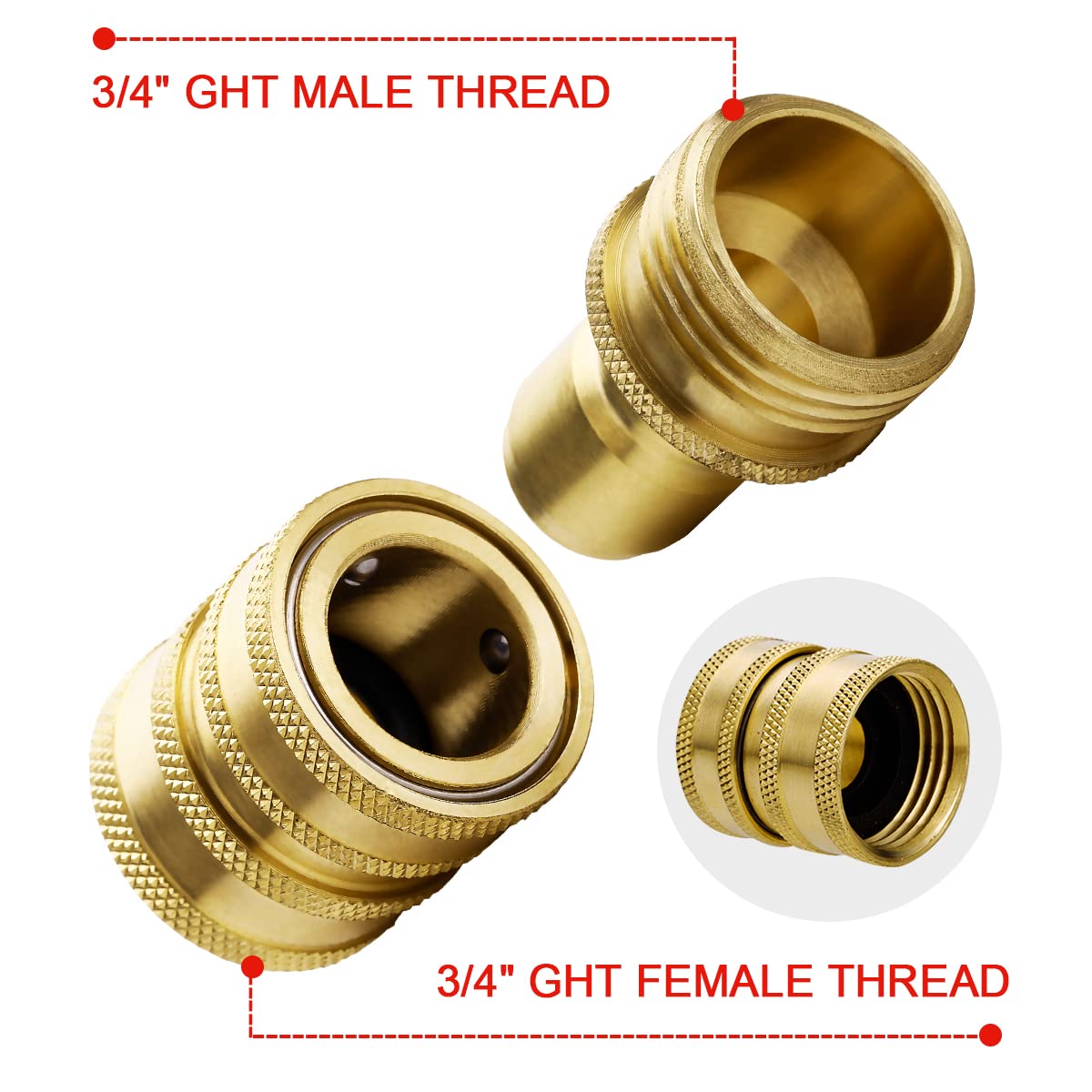 YAMATIC Garden Hose Quick Connect Water Hose Fittings - 3/4" Thread - High Grade Brass Durability and Leak Free Upgrade(4 PACK)