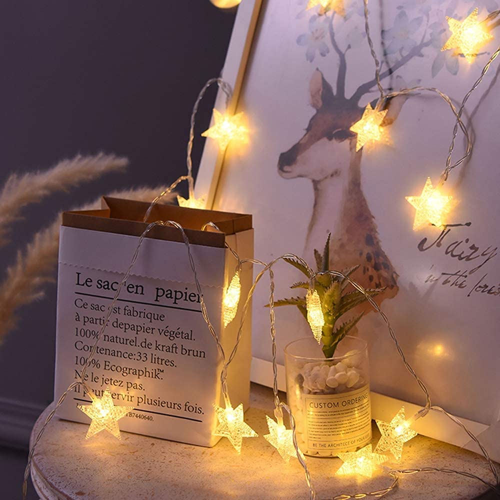 ANJAYLIA Star Lights 20 FT 40 LED Battery Operated String Lights with Remote for Bedroom Indoor & Outdoor, Party, Ramadan, Christmas and Wedding Decorations Warm White