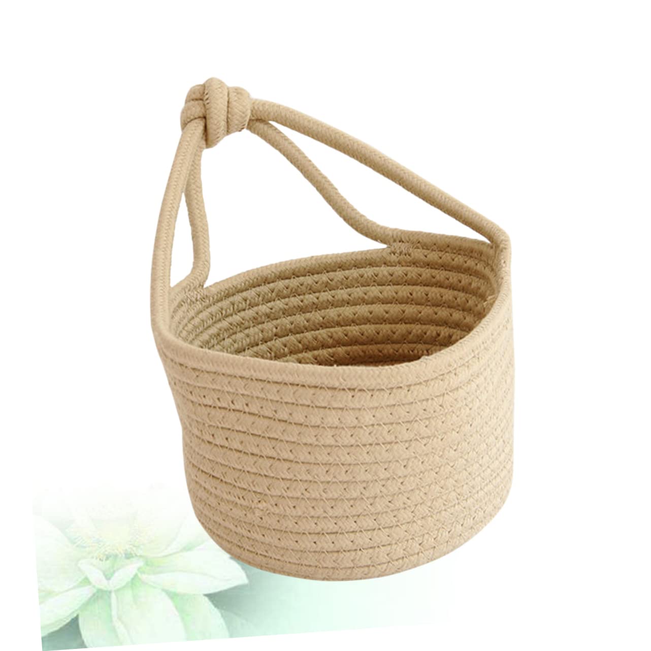 HOLIDYOYO Round Rope Containers Small Hanging Basket Woven Storage Basket Khaki Home Organization