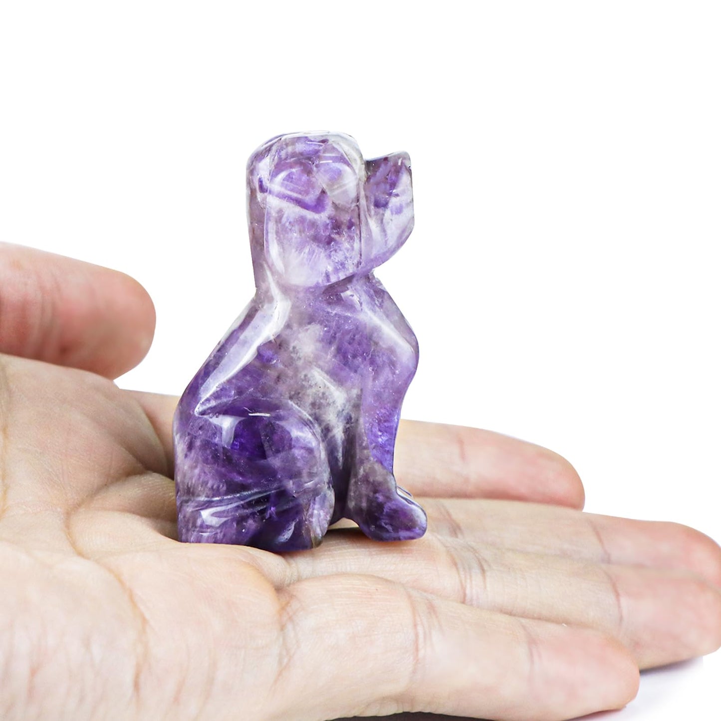 Artistone 2" Amethyst Dog Crystal Animals Figurine Carved Gemstone Puppy Dog Statue Sculpture Craft Home Decorations