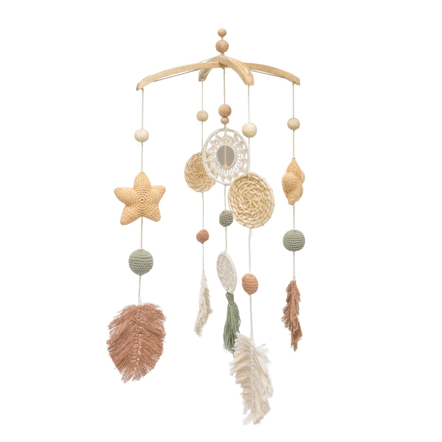 Crane Baby Willow Leaf Ceiling Hanging Decor - Handcrafted, Nursery Decoration, Whimsical Earthy Tones