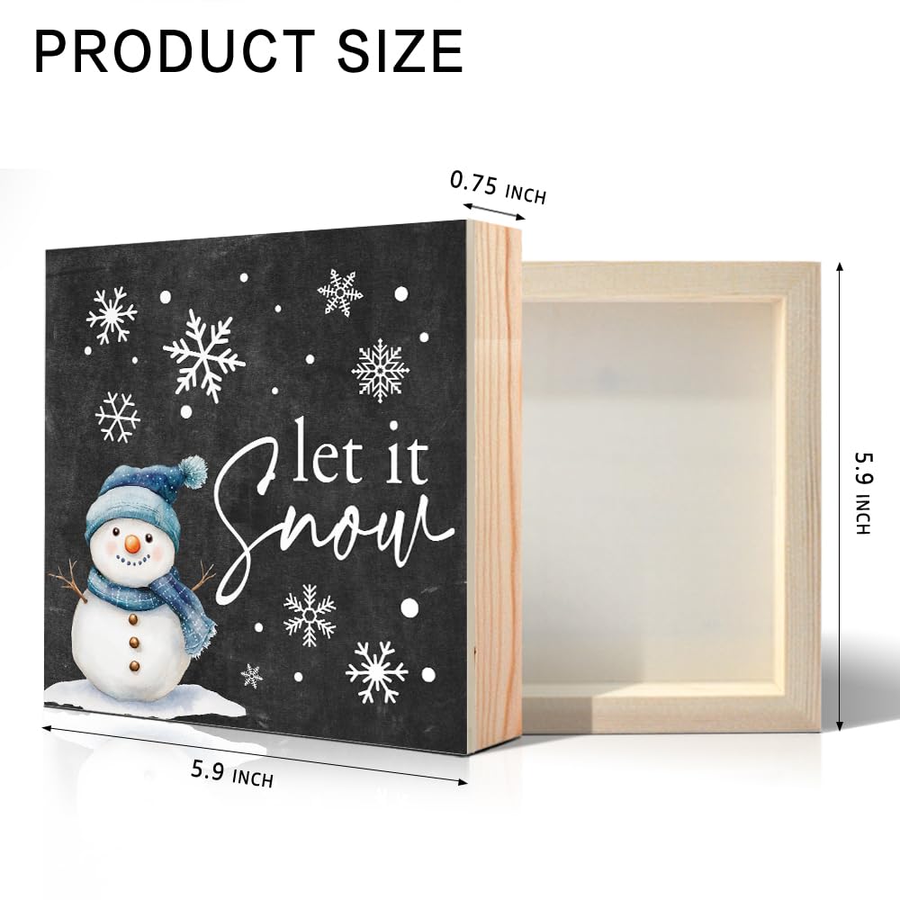 Vgrti Let It Snow Wooden Box Sign, Cute Winter Snowman Desk Sign for Holiday Farmhouse Shelf, Xmas Birthday Gifts for Women Men Friends Sisters Family BFF Snowman Lovers Colleagues
