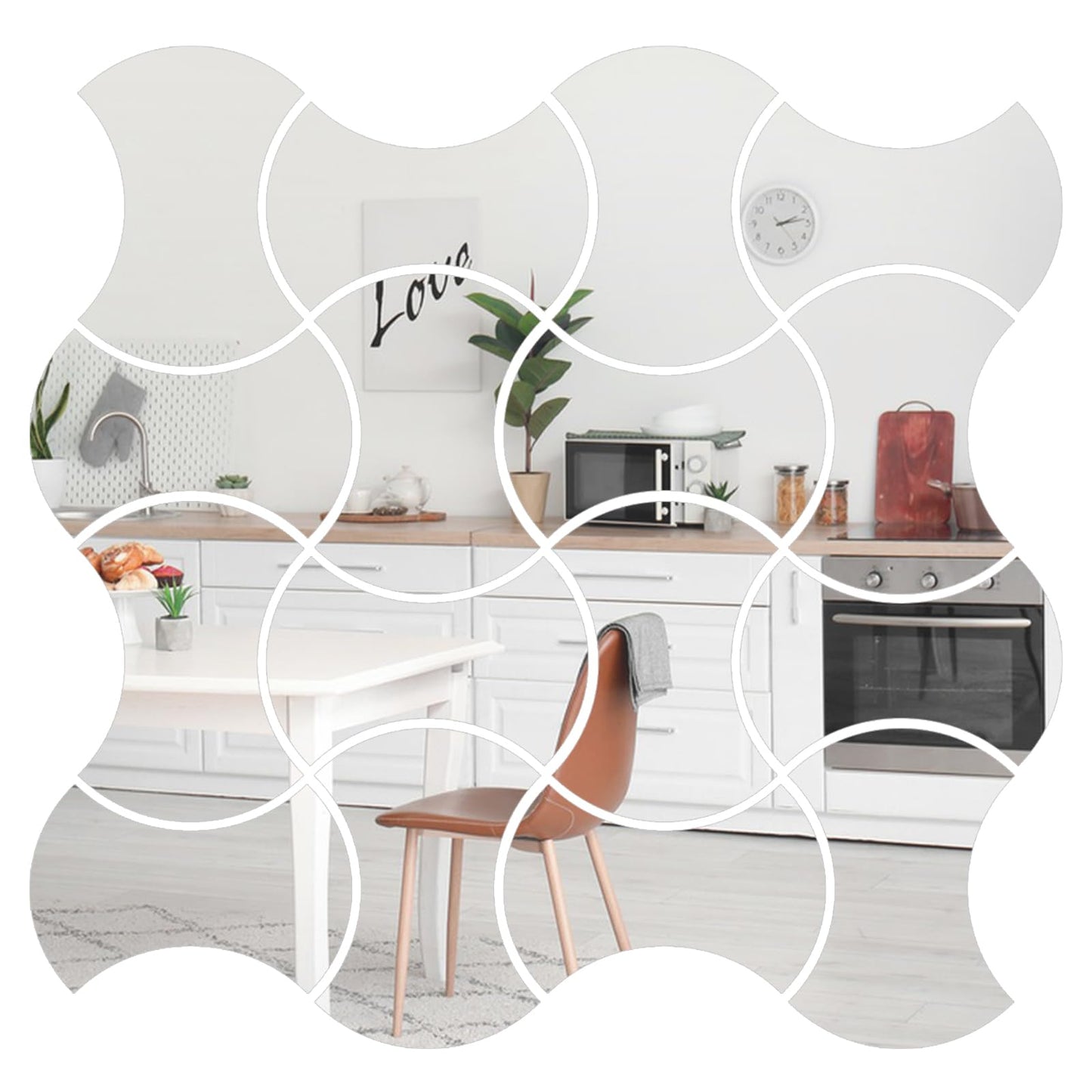 Mulaibdin 16 pcs Acrylic Silver Mirror Wall Stickers, Removable Mirror Stickers with Adhesive Art Decal, Wall Decor Stickers for DIY Home Living Room Bathroom Bedroom Background Decor