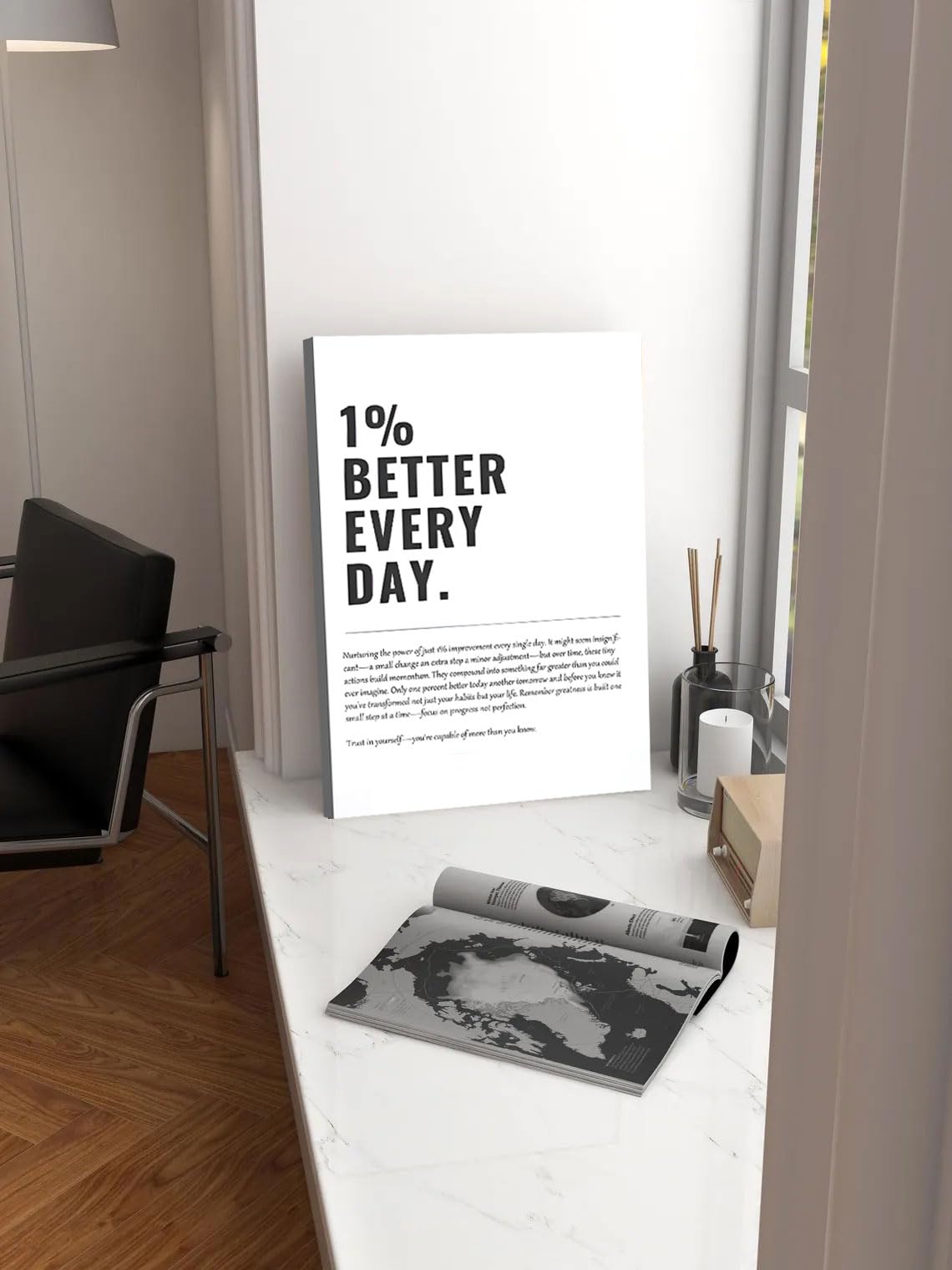 1% Better Every Day Framed Canvas Wall Art Modern Quote Decor 12x16in canvas