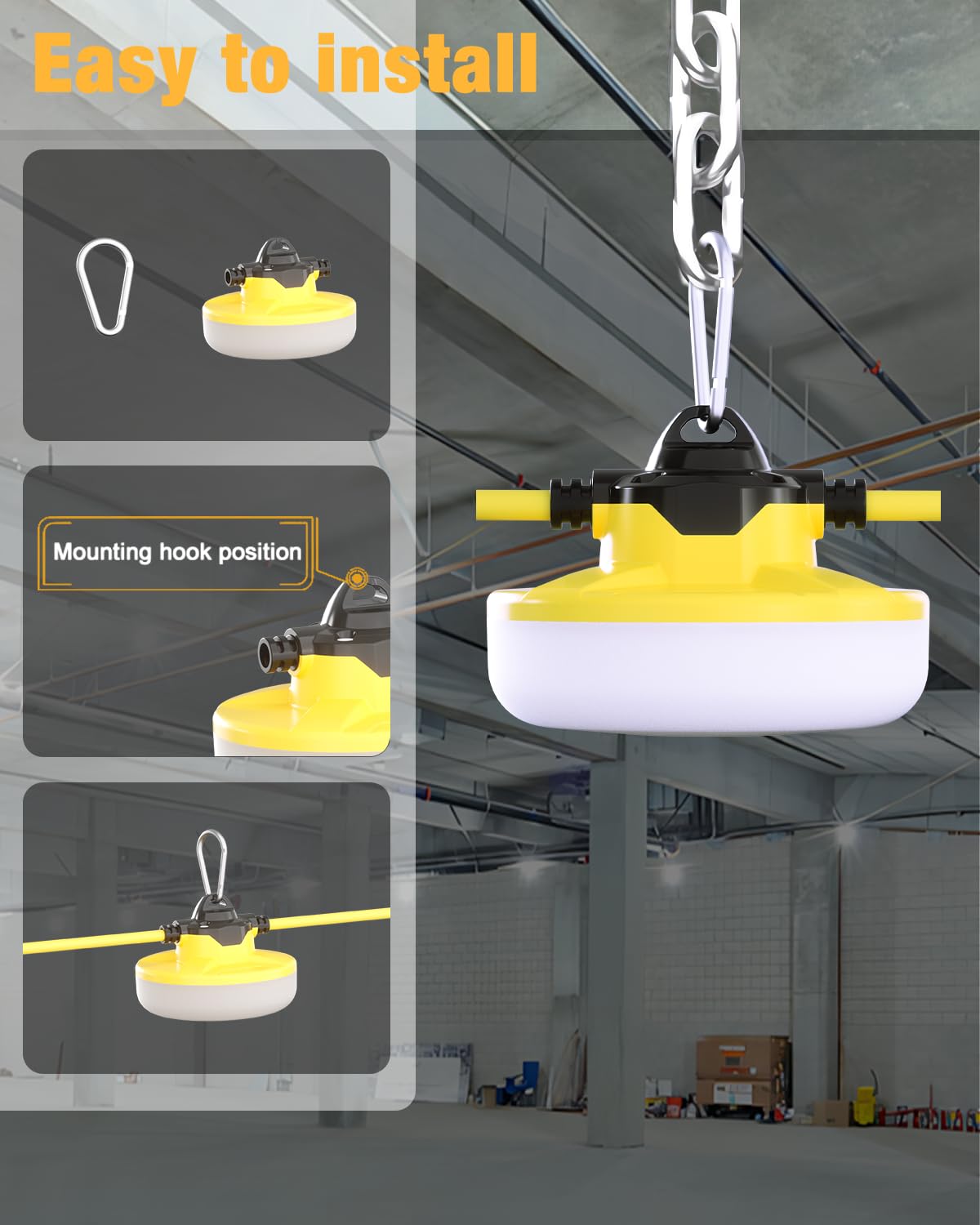 JC-LGL LED Construction String Light 100FT, 130W 16000Lm Industrial LED String Work Lights with 10 Bulbs, Linkable 5000K Super Bright Temporary Lighting for Construction Site, Job Site, Work Site