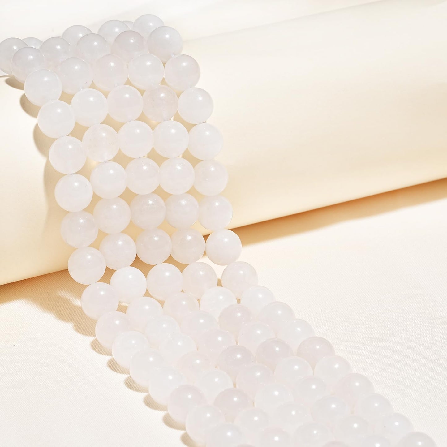 8mm Natural White Jade Gemstone Beads Polished Round Smooth Stone Beads for Bracelets Jewelry Making 15inch Loose Beads