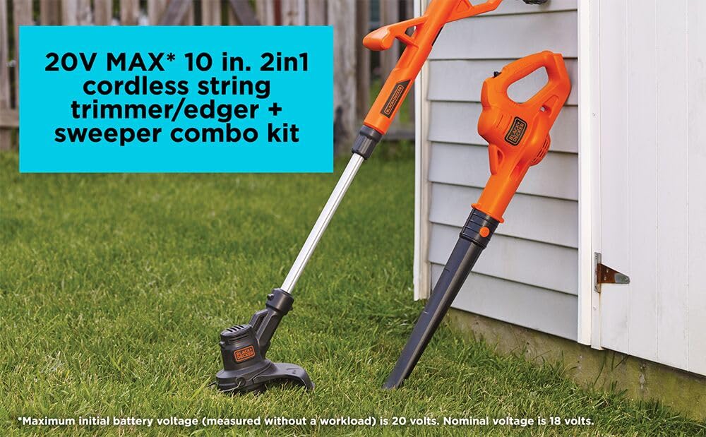 BLACK+DECKER 20V MAX* String Trimmer / Edger and Sweeper Combo Kit, 10-Inch (LCC221)