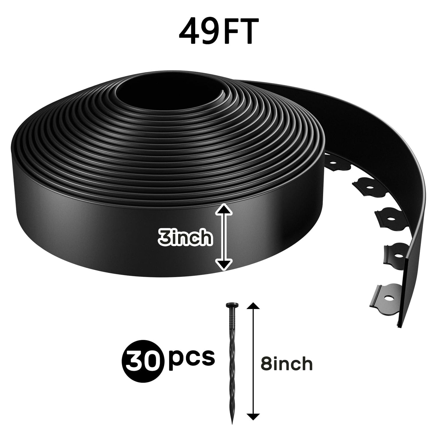 AGTEK Garden Edging 49FT Landscape Edging Kit 3 Inch Height Plastic Garden Border No Dig Lawn Border for Yard Flower Bed with 30 Stakes
