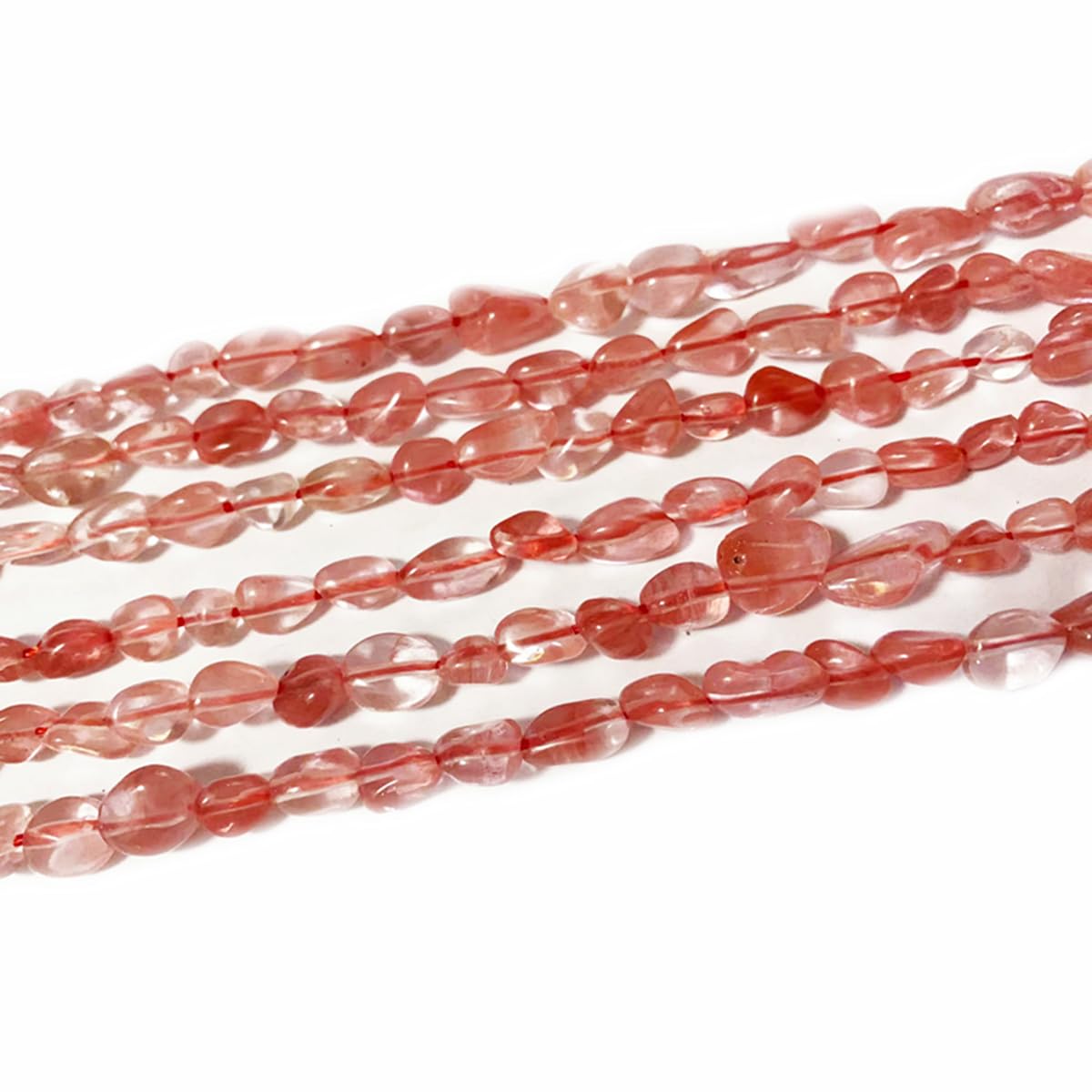 jodaying 6-8mm Natural Cherry Quartz Nuggets Oval Free Tumbled Pebble Semi Precious Gemstone Loose Stone Beads Approx 15.5 inch for DIY Jewelry Making