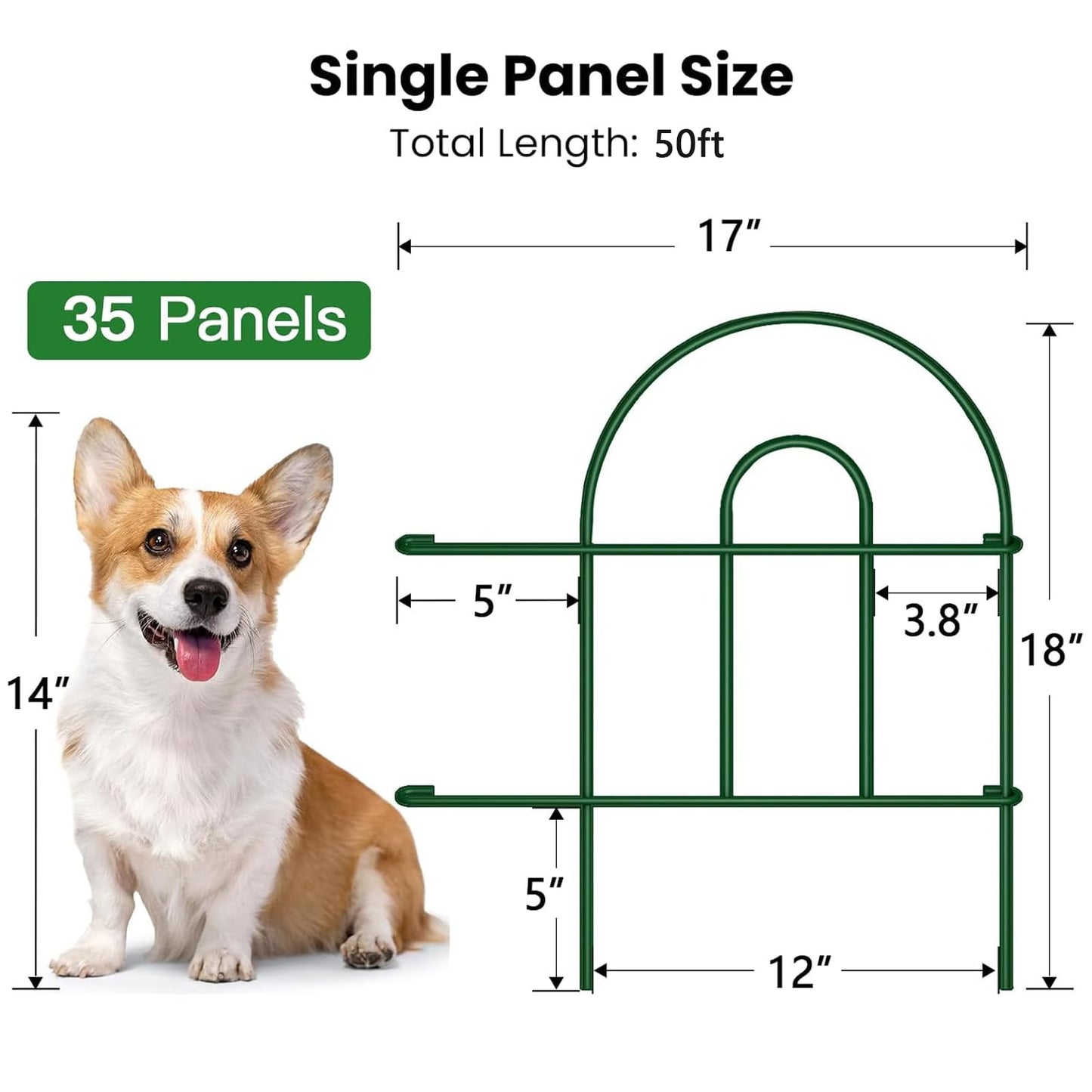 AMAGABELI 35 Panels 18in(H)×50ft(L) Decorative Garden Fence No Dig Rustproof Metal Pre-Linking Fence Panels Garden Edging Border Animal Barrier Fencing for Flower Beds Yard Patio Outdoor Decor Green