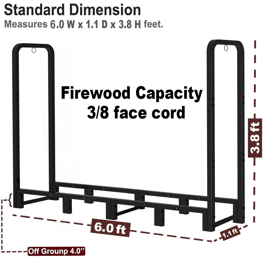 Artibear Firewood Rack Stand 6ft Heavy Duty Logs Carrier Holder for Outdoor Indoor Fireplace, Matte Black