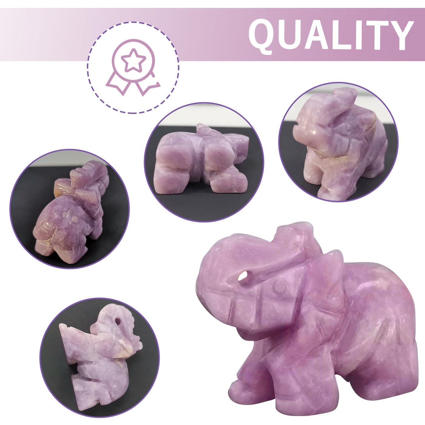 QINJIEJIE Lepidolite Crystals Elephant Decor Cute Desk Stones Figurine Natural Gemstones Decoration Home Room Office Pocket Hippie Statue Meditation Spiritual Gem Stocking Stuffers Gift for Women
