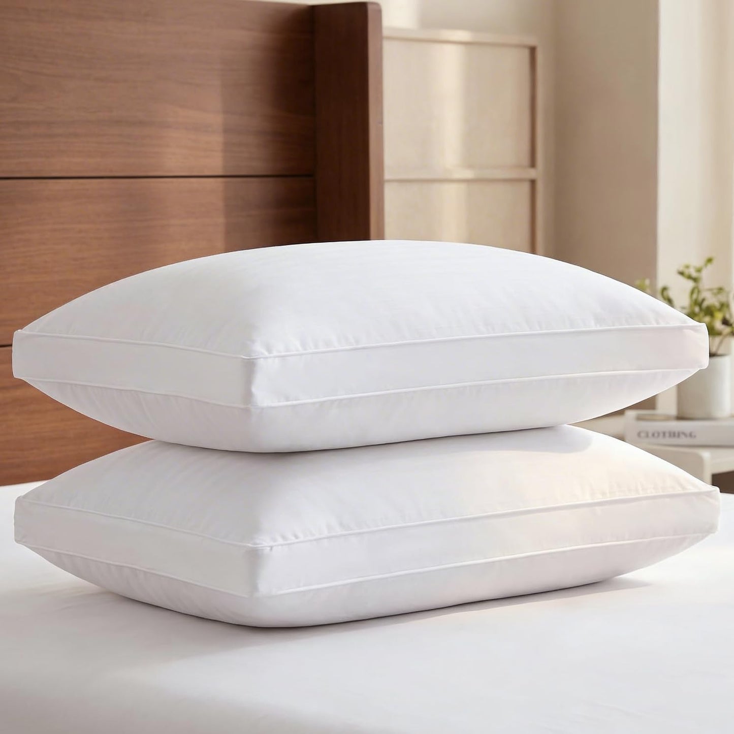 Bed Pillows for Sleeping Standard Size - Set of 2, Soft & Fluffy with Down Alternative Filling - Hotel Luxury Quality, Gusseted Pillow for Back, Stomach & Side Sleepers - Comfy & Breathable - White