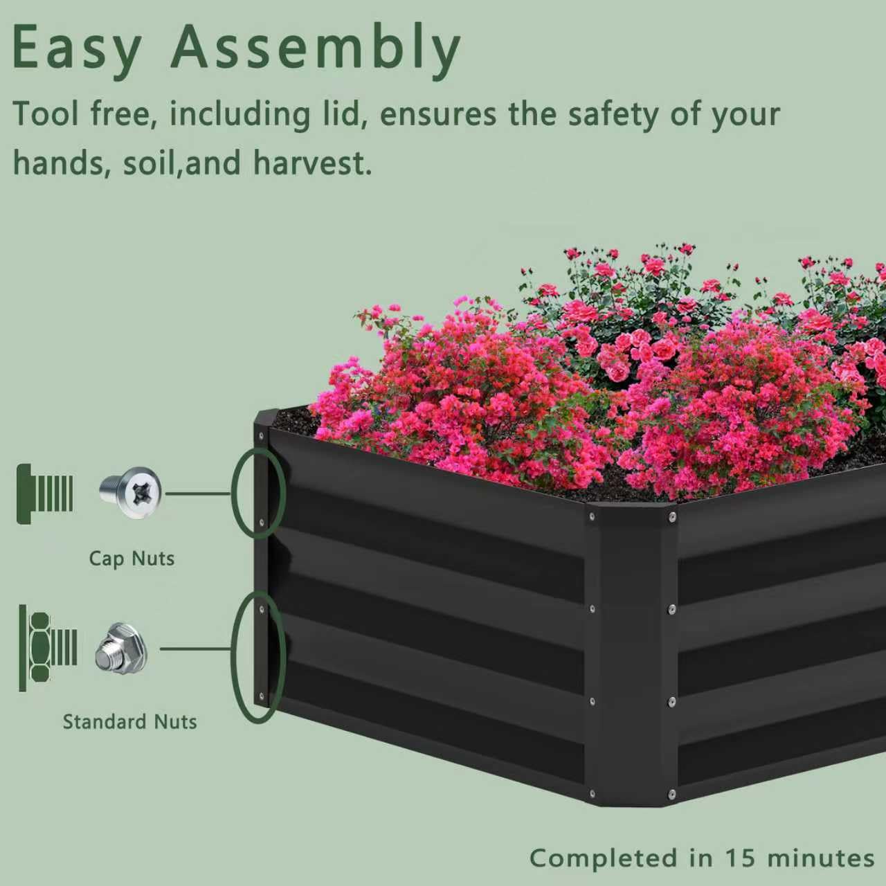 Nedenyou 2PCS 8x4x1FT Galvanized Raised Garden Bed,Planter Raised Beds-Metal Garden Box,Large Plant for Outdoor Planting, Vegetables Bed，Flower,herb-Black