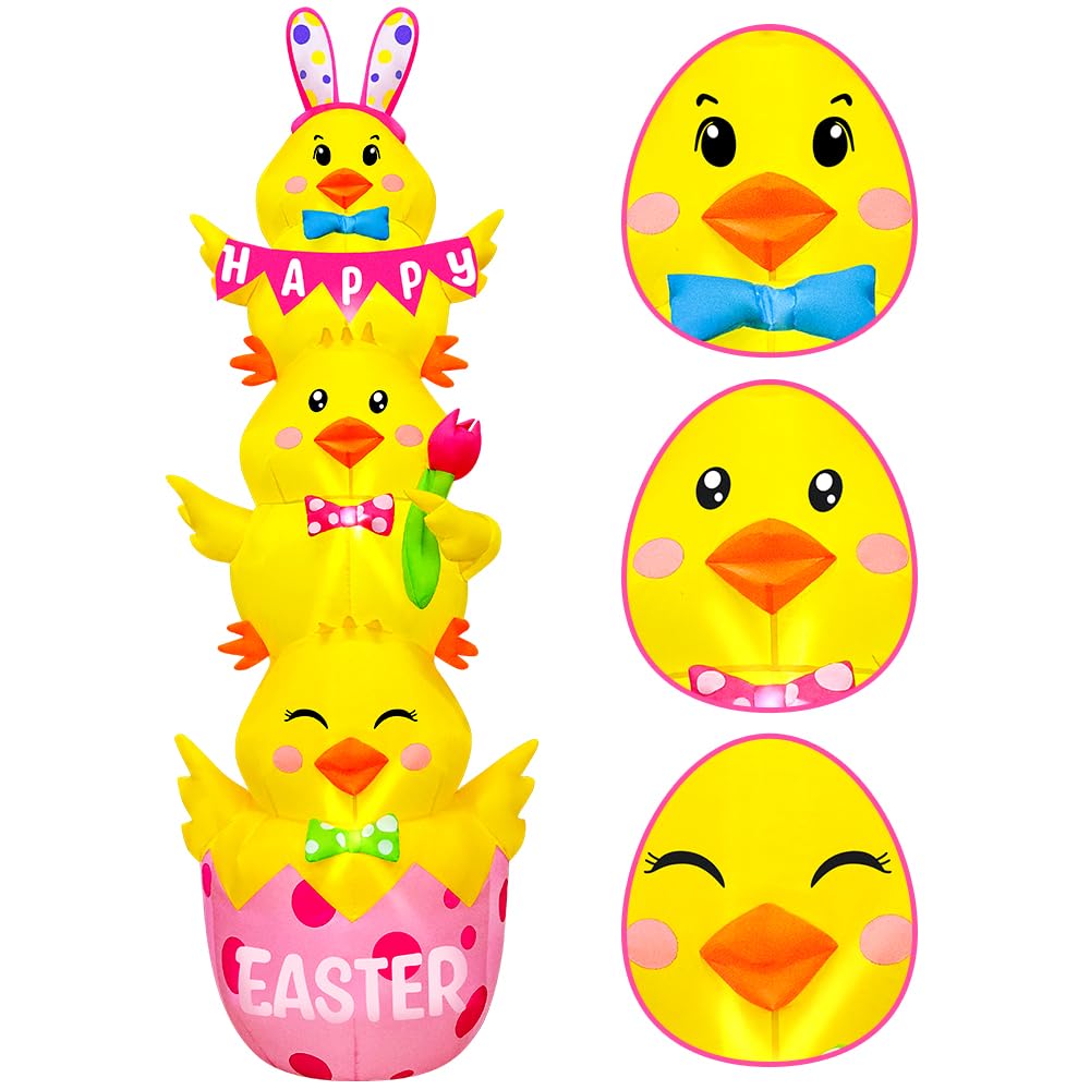 7.1FT Easter Inflatable Outdoor Decoration Inflatable Three Chicks, Built in LED Lights Blow Up Yard Decoration for Lawn Garden Holiday Party
