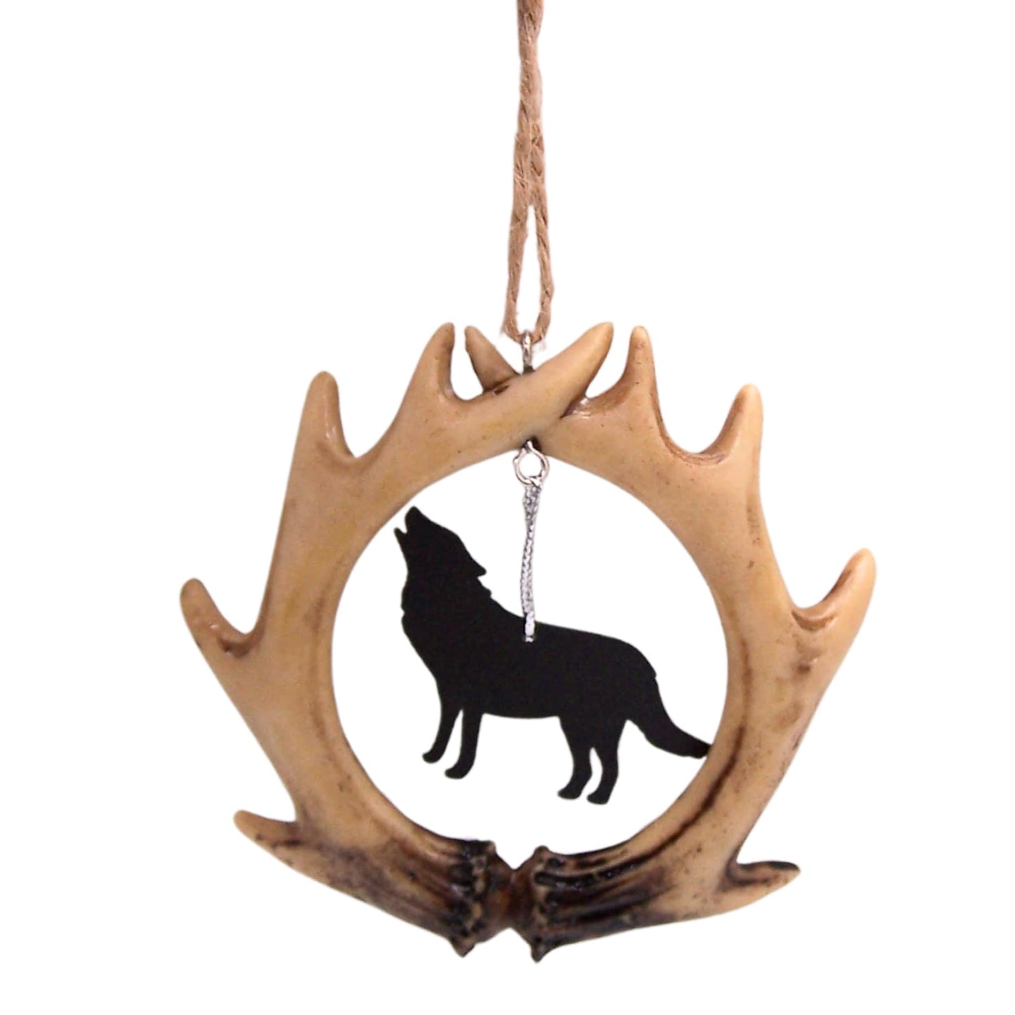 Antler Wolf Ornament, Rustic Holiday Decoration, 3.75 Inches