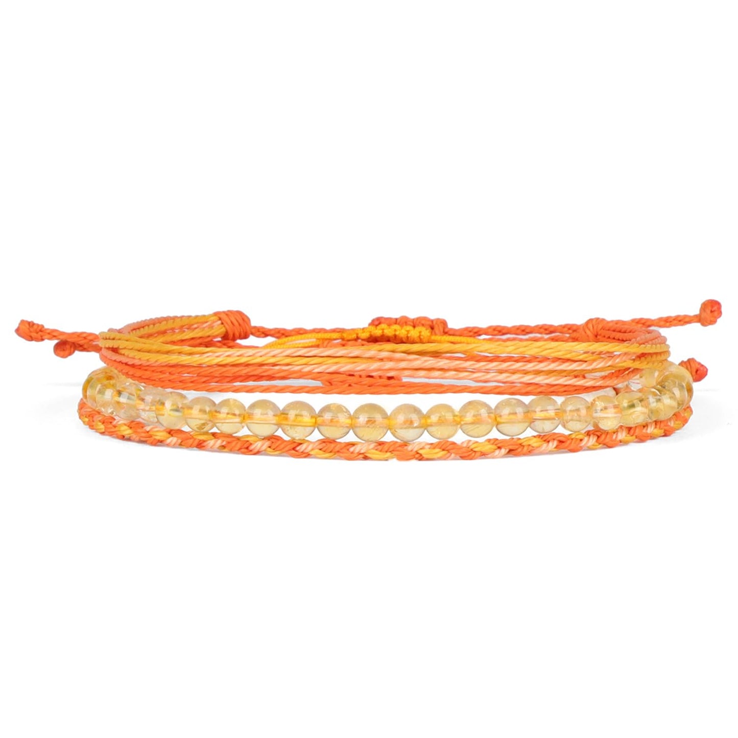 QOGIR Handmade Healing Bracelets,4mm Natural Citrine Gem Stone Beads Bracelet for Men Women Gifts with 2PCS Size Adjustable Rope Bracelets