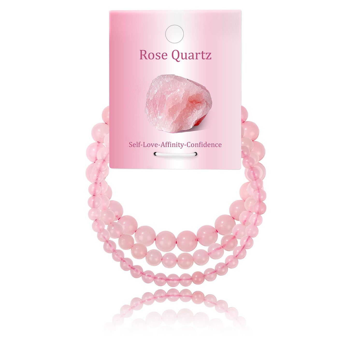 Bolinailo 3Pcs Natural Healing Crystal Bracelets for Women Men, 4mm 6mm 8mm Beaded Stretch Bracelet Set, Rose Quartz Natural Stone Gemstone Jewelry Gifts for Meditation, Reiki & Yoga